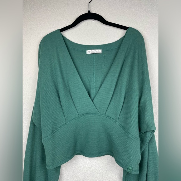 FREE PEOPLE Women's XL Thermal All Nighter Long Sleeve Top Waffle Knit Crop - Picture 6 of 16